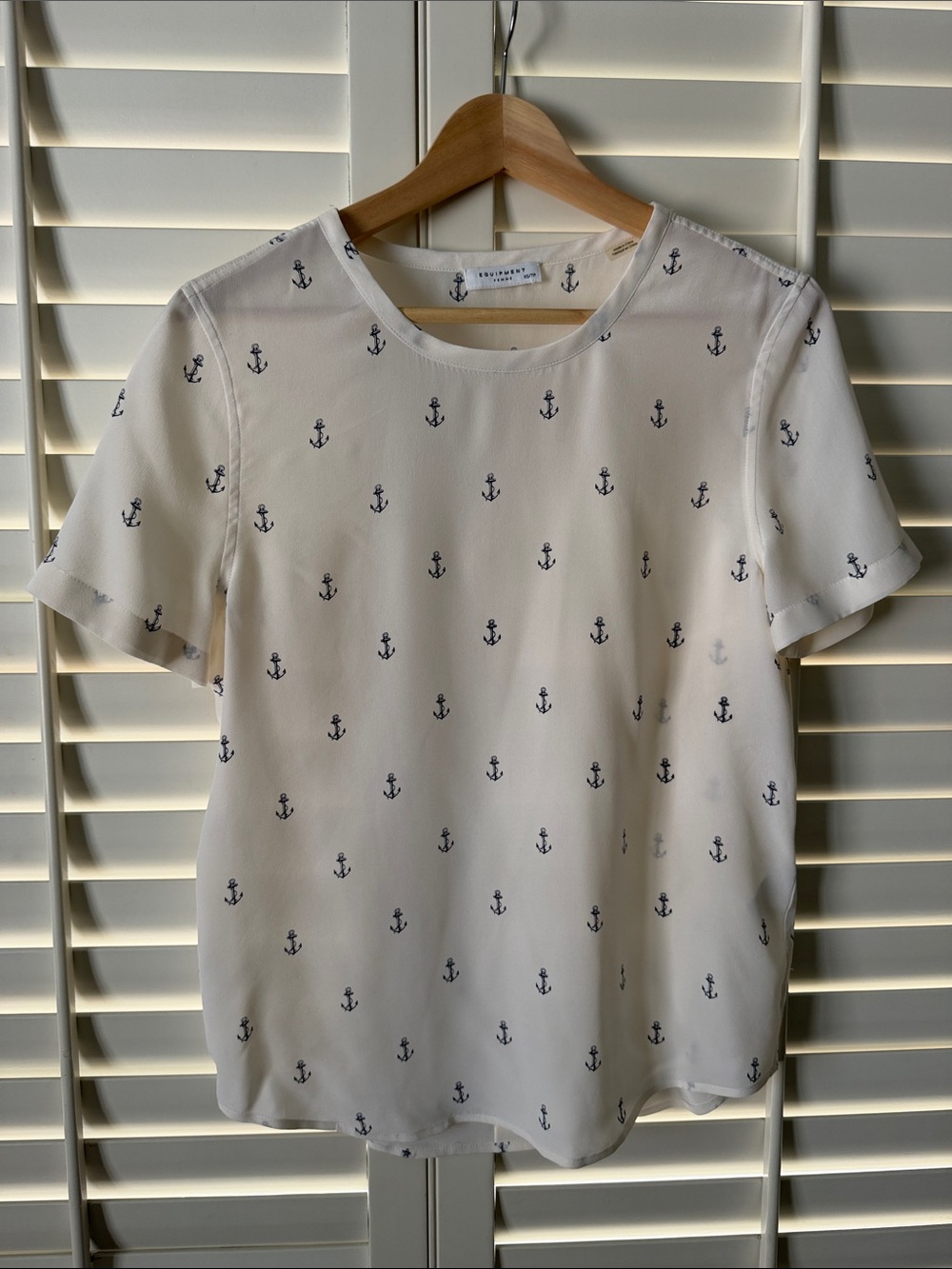 Equipment Women's White Anchor-Print Short Sleeve Blouse - Picture 1 of 6